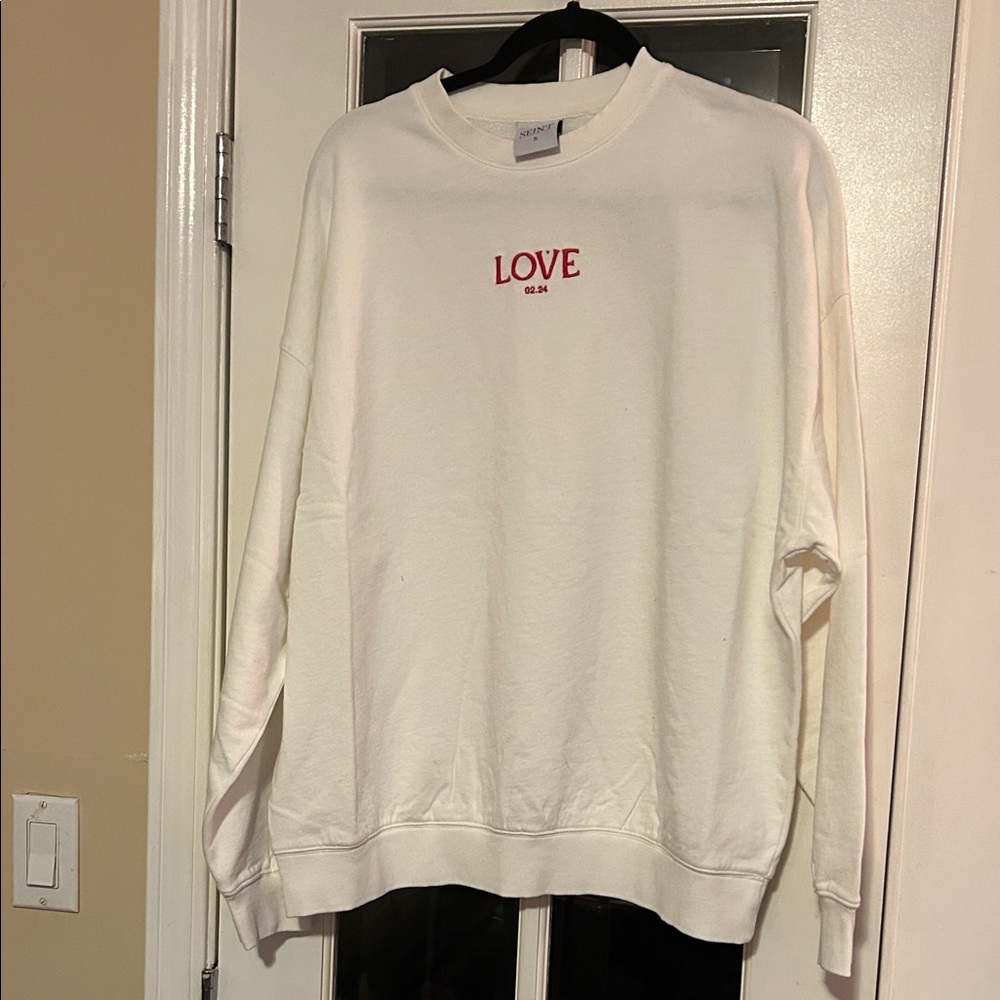 Seint White 'LOVE' 2.24 Graphic Crewneck Sweatshirt Oversized Small NWT SOFT